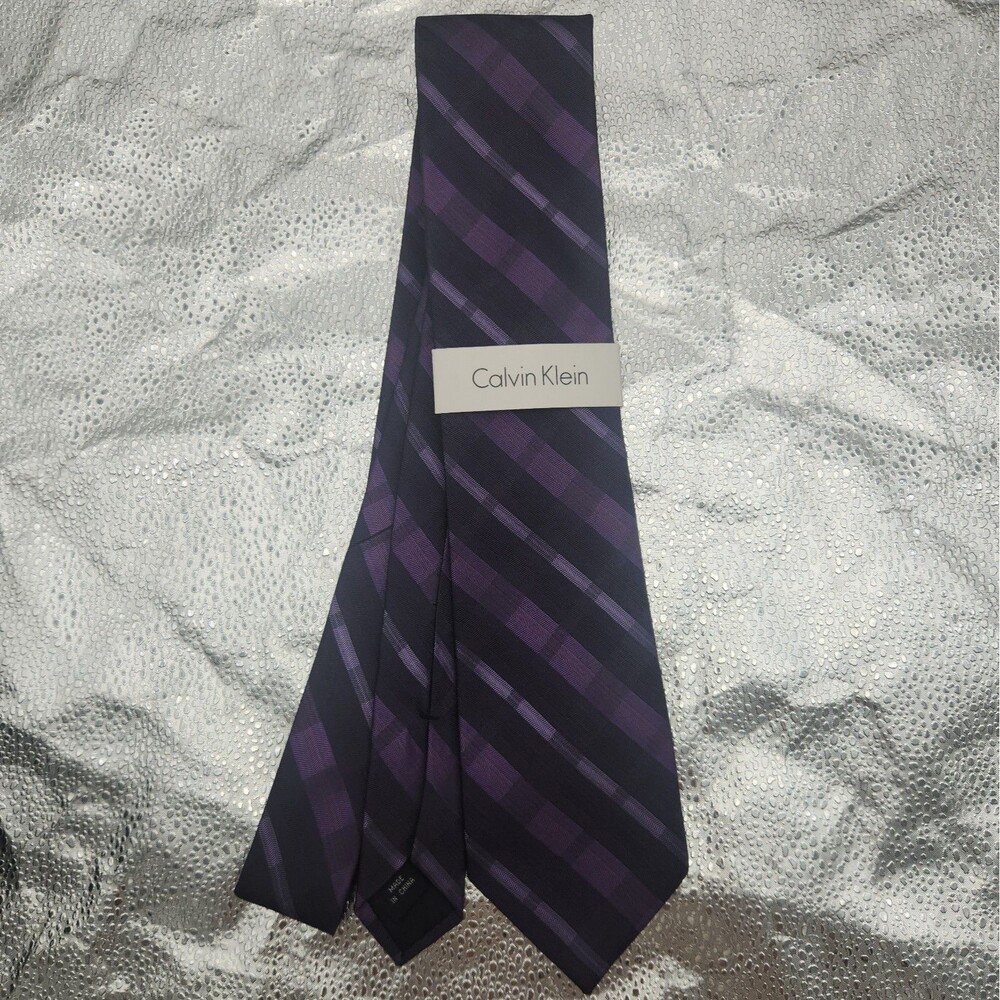 Tie Calvin Klein Purple Amethyst Plaid Checkered Ombre Silk Necktie Macy's NEW